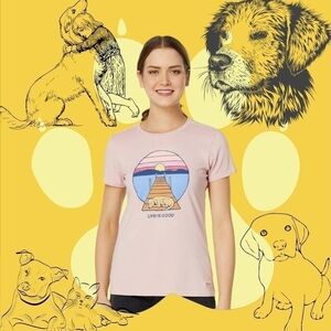 Life Is Good Women's Dock Dog Sunset Crusher Tee Large New with tags Pink